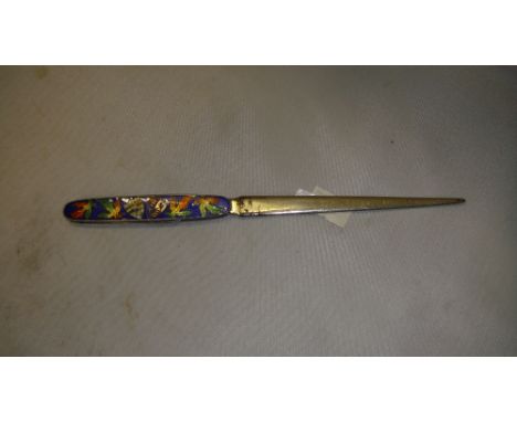 20th century sterling silver letter opener with enamelled handle