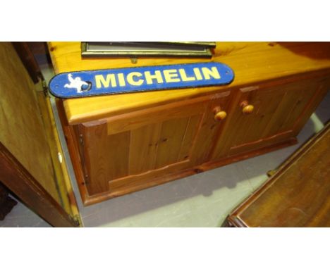 Folding card table, pine cupboard and mahogany occasional table