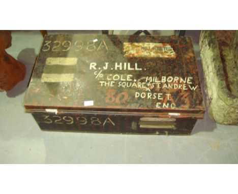 Vintage painted tin trunk
