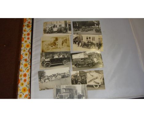 Postcards: Traction Engine Accident, 8 further early 20th century postcards all depicting transport and regularly having a Bi