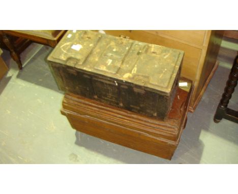 Vintage tin trunk and ammunition box