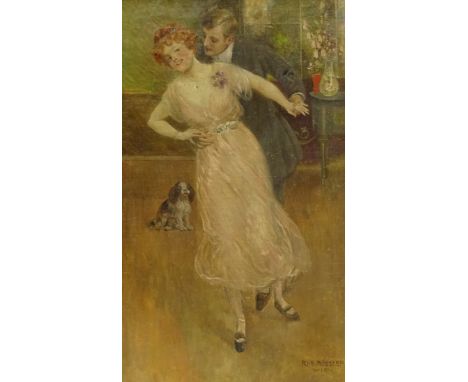 Rudolf Rössler (Austrian 1864-1934): Dancing Couple, oil on canvas laid on panel signed 39cm x 23cm Condition Report Canvas m