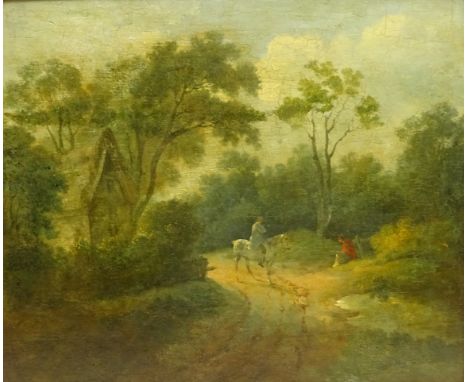 French School (18th/early 19th century): Horse and Rider on a Wooded Path, oil on oak panel unsigned 29cm x 34cm Condition Re