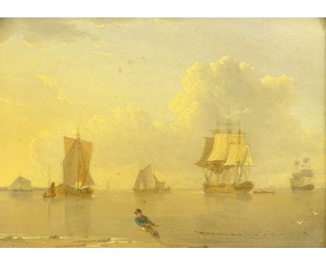 John Ward of Hull (British 1798-1849): 'Vessels Becalmed', pair oils on panel unsigned, 19th century title labels verso 'This