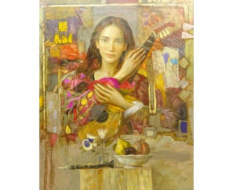 Goyo Dominguez (Spanish 1960-): 'Angel II', oil on panel signed and dated '98, titled and dated 1998 verso 98cm x 80cmDDS - A