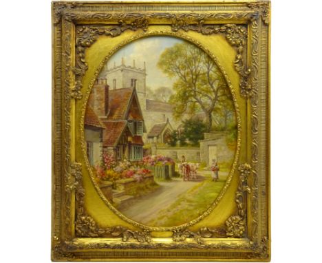 Graham Stuart (Early 20th century): Driving Cattle through 'South Cave East Yorkshire', oval oil on panel, attributed and tit