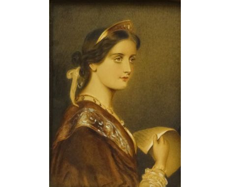 Madeline Fellows (British exh.1905-1907): 'Imogen' half length portrait, watercolour unsigned, titled and inscribed verso 18c