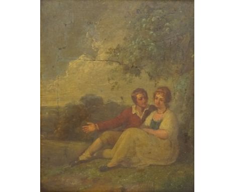 French School (19th century): Courting Couple in Landscape, oil on panel unsigned 34cm x 27cm Condition Report Click here for