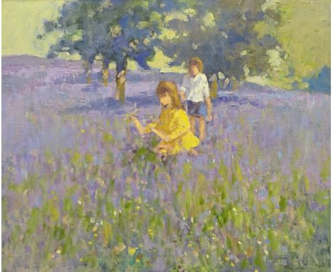 William Norman Gaunt (British 1918-2001): Children in a Wild Flower Meadow, oil on board unsigned 49cm x 60cm Provenance: wit