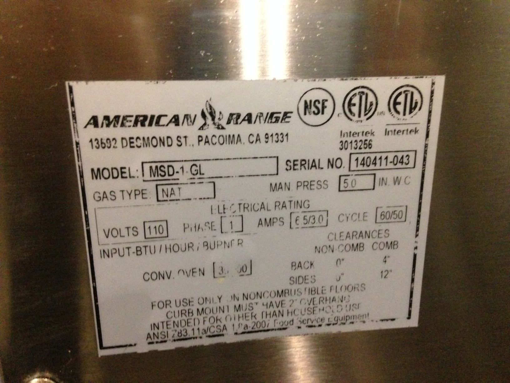 American Range MSD1GL Majestic Convection Oven, Gas