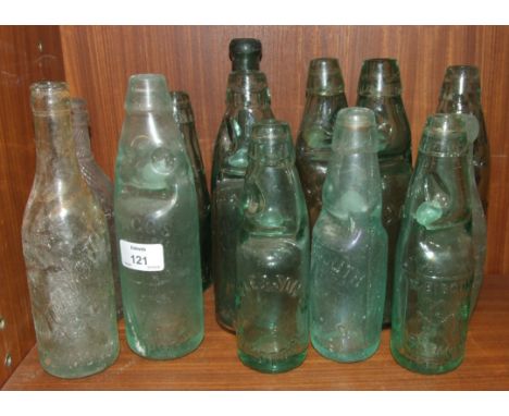 A collection of cod stopper lemonade bottles, including Dartmouth PAW Co, Doble & Son, Tavistock, R. Williams & Co, Tavistock