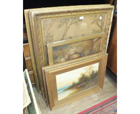 Two tapestry pictures, various oil paintings, pictures and prints.