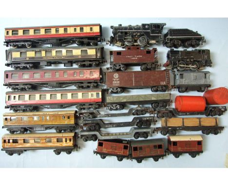 OO Gauge, Trix, an American 0-4-0 switcher with tender No.3747, a post-war 0-4-0 tank engine, six bogie coaches, twelve wagon