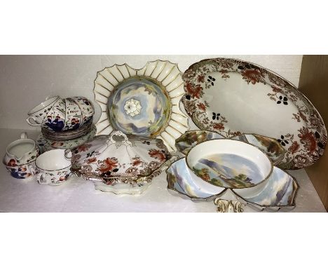 19thC ceramics to include tureen, meat plate, tea service, several pieces a/f and large serving dish, slight a/f to base.