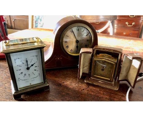 Small Edwardian mahogany mantle clock, Bayard carriage clock and small Bayard travelling clock