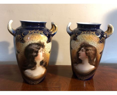 Pair Rosenthal porcelain vases with ladies heads 20cm high