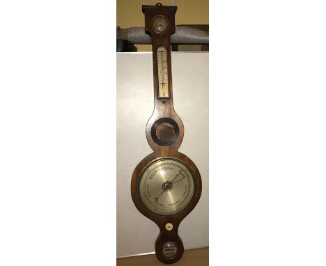 Mahogany 19thC five dial barometer missing cornice. 