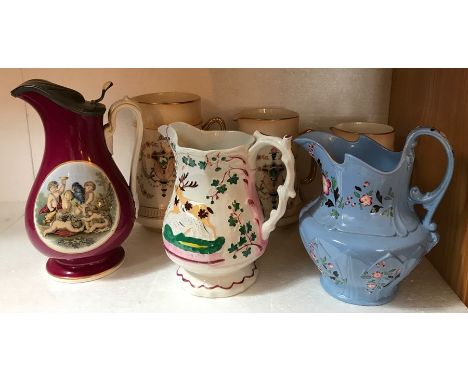 Six various 19th/20thC ceramic jugs to include Crown Devon, Fielding's, Lustre etc... 24cms tallest.