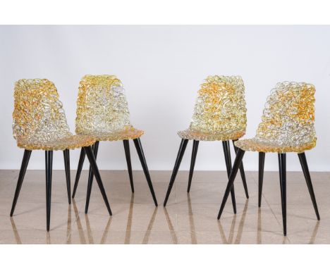 Jacopo Foggini (1966): Four gold and amber 'Gina' chairs for Edra, polycarbonate and woodH 82 - L 40 - D 50 cm Play of light 