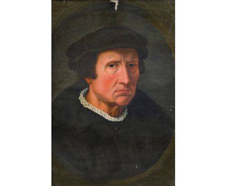 European school, follower of Hans II Holbein (1497-1543): Portrait of Erasmus, oil on canvas, 19th C.Work: 55 x 44 cm Frame: 