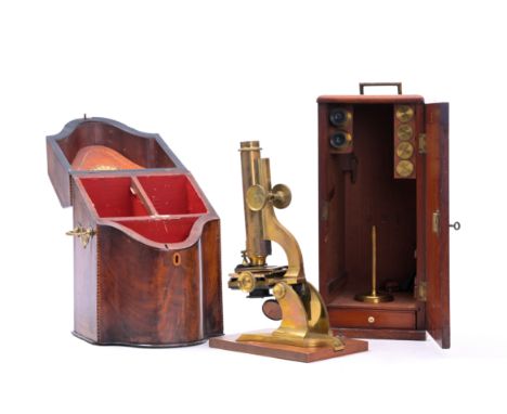 A microscope in a case and a burr walnut cutlery case, England, 19th C.H 41,5 - L 18,5 - D 24 cm (the telescope case) H 33,5 