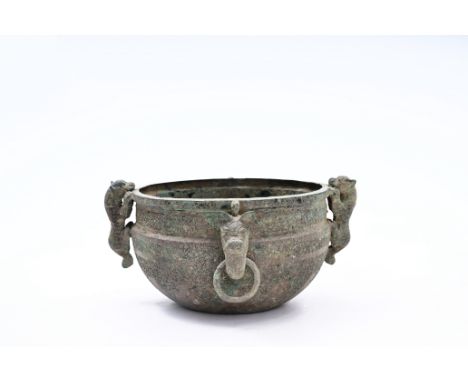 A large Chinese bronze ritual food vessel, 'ding', possibly Warring States PeriodH 15 - L 34 cmProvenance:- The collection of