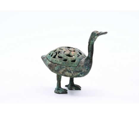 A Chinese bronze goose-form censer and cover, probably Western HanH 13,5 - L 18 cmProvenance:- The collection of Mr. and Mrs.