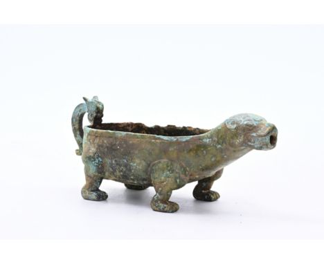 A Chinese zoomorphic bronze ewer, 'yi', probably Western ZhouH 10 - L 26,5 cmProvenance:- The collection of Mr. and Mrs. S., 