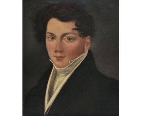 European School: Portrait of a self-confident young man, oil on canvas, 19th C.Work: 46 x 38 cm Frame: 51,5 x 44 cm