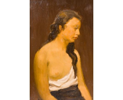 Hubert Malfait (1898-1971): Portrait of a lady with bare breast, oil on canvasWork: 90,5 x 60 cmFrame: 102,2 x 72,3 cm 