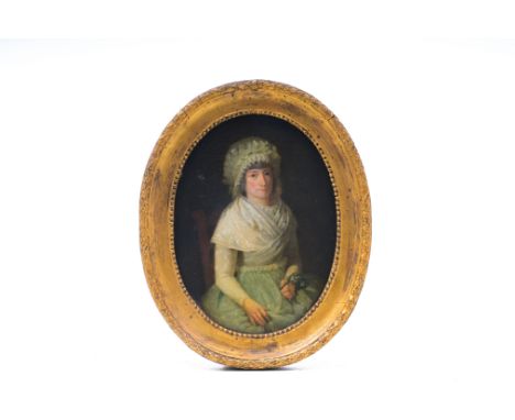Liege school, attributed to Léonard Defrance (1735-1805): Portrait of a lady with flowers in her hand, oil on panelWork: 26 x