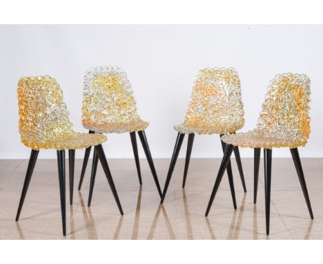 Jacopo Foggini (1966): Four gold and amber coloured 'Gina' chairs for Edra, polycarbonate and woodH 82 - L 40 - D 50 cm Play 