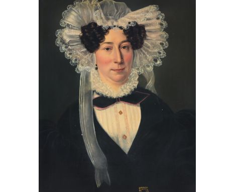 Belgian school: Portrait of a lady, oil on canvas, 19th C.Work: 65 x 54 cm Frame: 79 x 68,5 cm