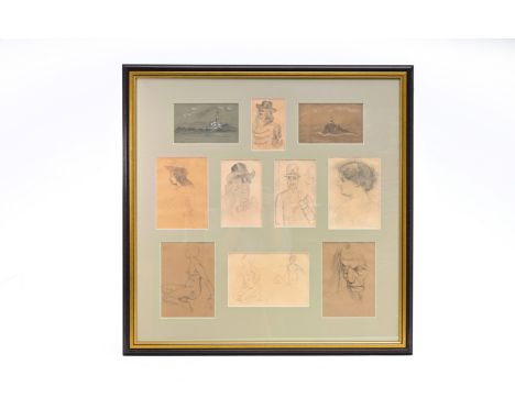 Belgian school: Ten various drawings, pencil on paper, one monogrammed E.V.O. and dated 1893Work: 18,5 x 12 cm (the largest d