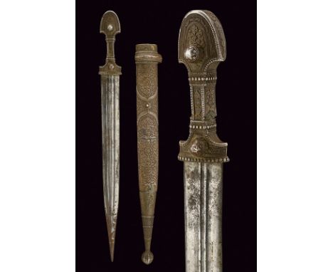 A kindjal dating: circa 1900 provenance: Caucasia Straight, double-edged blade with triple fuller; brass grip with silver-pla