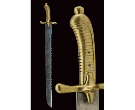 A pioneer's short sword dating: mid-19th Century provenance: Germany Straight, single -and false-edged blade with saw-back, m