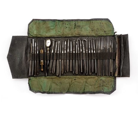 A rare dentist's tools traveling set dating: late 19th Century provenance: France Including thirty-three tools, a small mirro