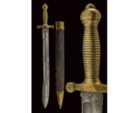 A saw-back sapper's short sword dating: second quarter of the 19th Century provenance: Russia Straight, single -and false-edg