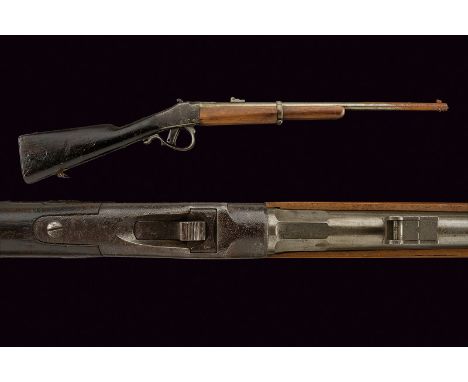 A breech-loading carbine by Comblain dating: 1875-1890 provenance: Belgium Rifled, round, 11 mm cal. barrel with octagonal ba