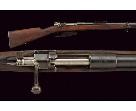 A 1889 model breech-loading rifle dating: 1875-1890 provenance: Belgium Round, rifled barrel with adjustable rear-sight and f