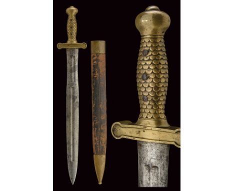 An artillery short sword dating: second quarter of the 19th Century provenance: France Straight, double-edged blade of lanceo