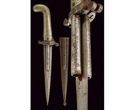 Dumonthier type double barrelled percussion knife-pistol dating: mid-19th Century provenance: France Straight, double-edged b