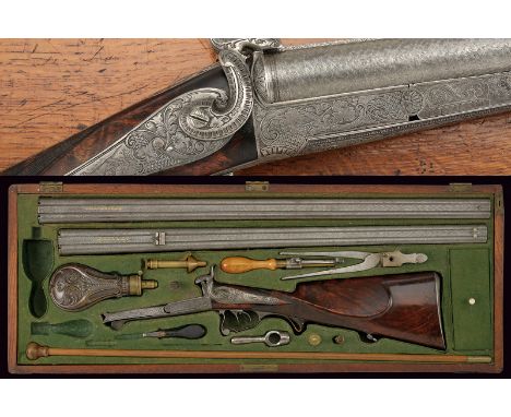 A cased luxury double-barrelled pin-fire shotgun with double barrels by Peterlongo dating: third quarter of the 19th Century 