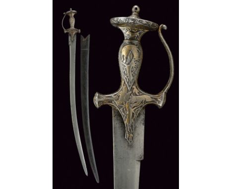 An interesting tulvar dating: mid-19th Century provenance: India Curved, single -and false-edged blade with damask tang; soli