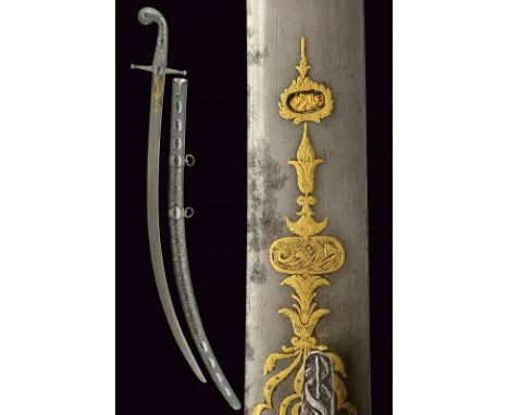 An exceptional shamshir dating: third quarter of the 19th Century provenance: Turkey Flat, curved, single-edged blade of fine