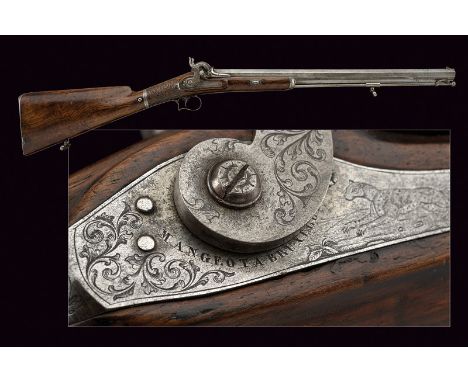 A very scarce superimposed percussion folding rifle by Mangeot at Bruxelles dating: mid-19th Century provenance: Belgium Stro