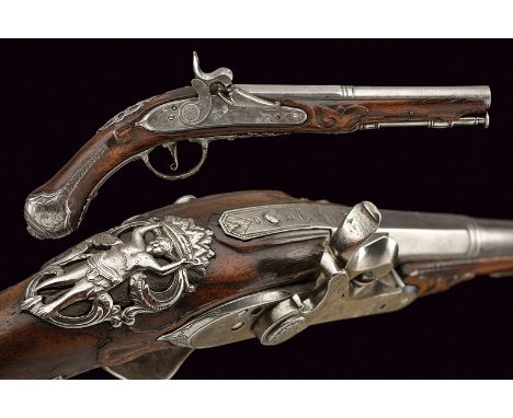 A beautiful pistol converted to percussion by Acquafresca dating: 18th Century provenance: North Italy Smooth, two-stage, 12 