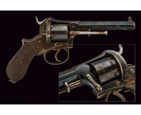An interesting pin-fire revolver dating: third quarter of the 19th Century provenance: Austria Rifled, octagonal, 9 mm cal. b