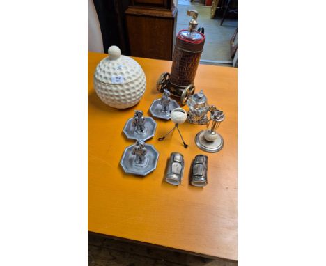 Golfing novelties to include cast ashtrays, bottle opener, cocktail sticks, table lighter, etc.