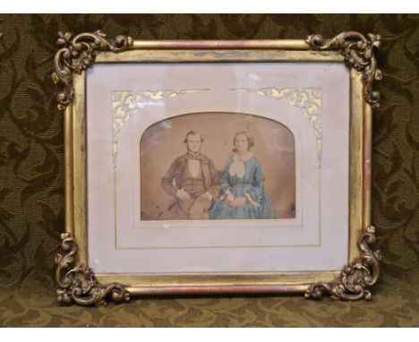 Victorian gilt framed portrait couple, 33cm x 28cm.